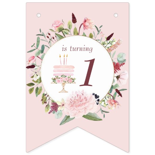 Classic Roze Peter het Konijn Bloemen Verjaardag Vlaggetjes (Tweede vlag)