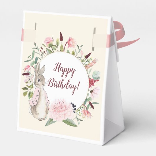 Classic Roze Peter Konijn Bloemen Verjaardag Bedankdoosjes (Achterkant)