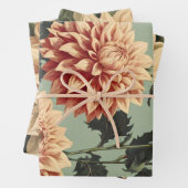  Classic Roze Wit Dahlias Botanisch Inpakpapier Vel (In situ)