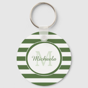 Classic Rugby Stripes en Monogram in True Green Sleutelhanger
