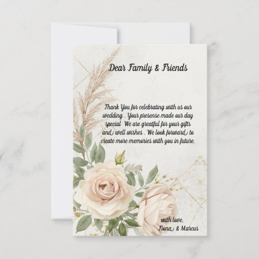 Classic Rustic Boho Rozen bruiloft Bedankkaart (Voorkant)