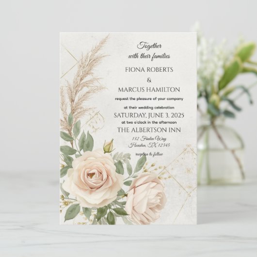Classic Rustic Boho Rozen bruiloft Save The Date (Staand voorkant)