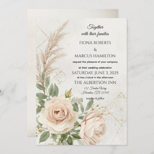 Classic Rustic Boho Rozen bruiloft Save The Date (Voorkant / Achterkant)