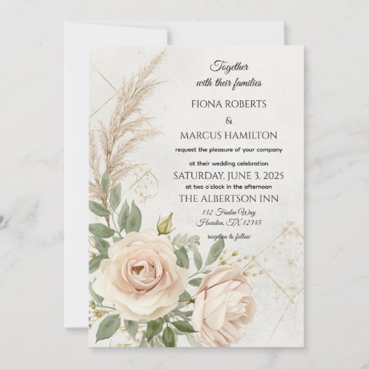 Classic Rustic Boho Rozen Huwelijksuitnodiging Kaart (Voorkant)