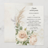 Classic Rustic Boho Rozen Huwelijksuitnodiging Kaart (Voorkant / Achterkant)