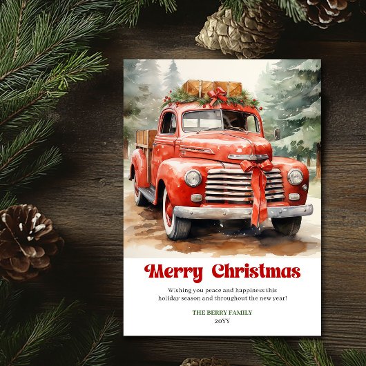 Classic rustic Christmas red car festive artwork Feestdagenkaart