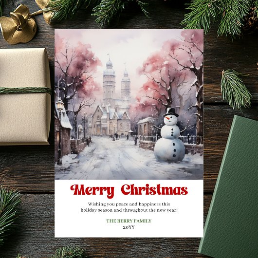 Classic rustic Christmas scene card watercolor  Feestdagenkaart