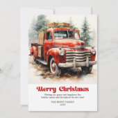 Classic rustic Christmas scene red car design Feestdagenkaart (Voorkant)