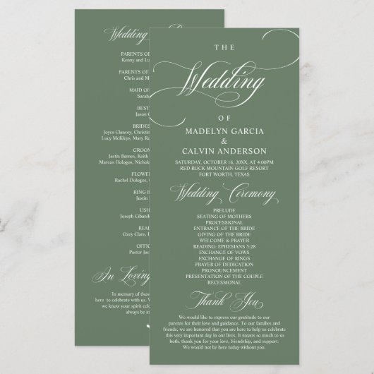 Classic Rustic Forest Sage Green, Wedding Ceremony Programmakaart (Voorkant / Achterkant)