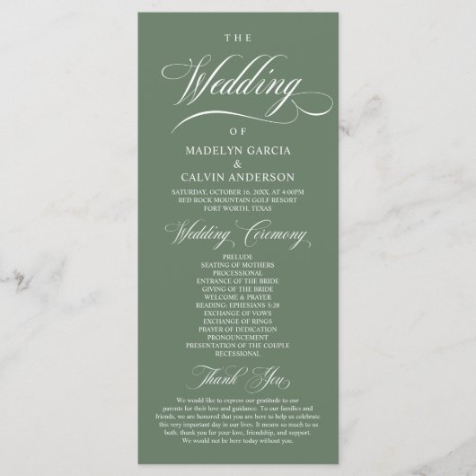 Classic Rustic Forest Sage Green, Wedding Ceremony Programmakaart (Voorkant)