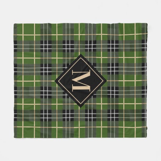 Classic Rustic Green Tartan Pset Monogram Fleece Deken (Voorkant (Horizontaal))