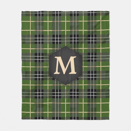 Classic Rustic Green Tartan Pset Monogram Fleece Deken (Voorkant)