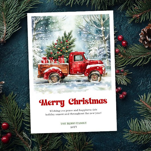 Classic Rustic Red Truck Christmas Scene Greeting Feestdagenkaart