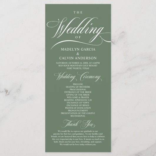 Classic Rustic Sage Green, Wedding Ceremony Programmakaart (Voorkant)