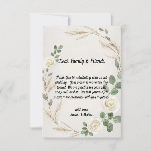 Classic Rustieke Boho Rozen & Pampas Grass Wedding Bedankkaart (Voorkant)