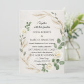 Classic Rustieke Boho Rozen & Pampas Grass Wedding Kaart (Staand voorkant)