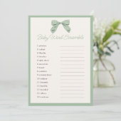 Classic Sage Bow Baby shower Word Scramble spel Kaart (Staand voorkant)