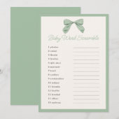 Classic Sage Bow Baby shower Word Scramble spel Kaart (Voorkant / Achterkant)