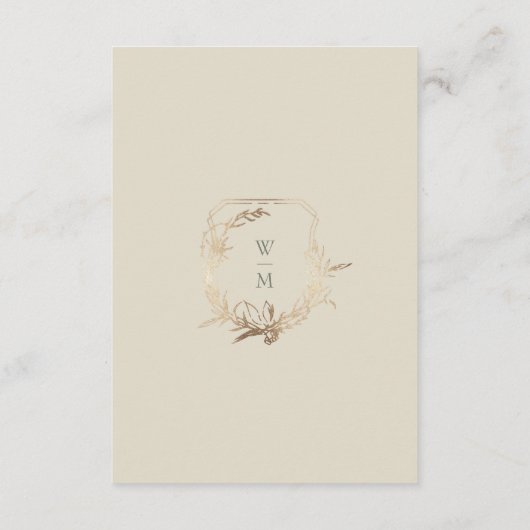 Classic Sage & Cream Monogram Gold Crest Details Informatiekaartje (Achterkant)