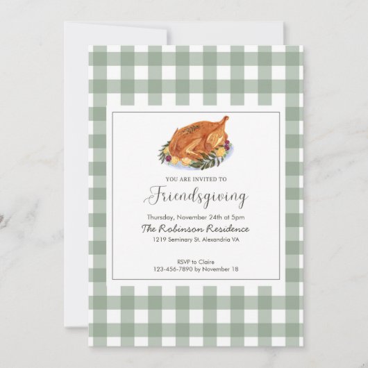 Classic Sage en Plaid Thanksgiving Uitnodiging (Voorkant)