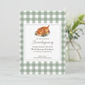 Classic Sage en Plaid Thanksgiving Uitnodiging (Staand voorkant)