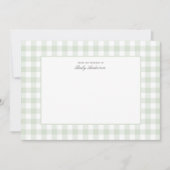 Classic Sage Gingham Baby shower bedankkaart (Voorkant)