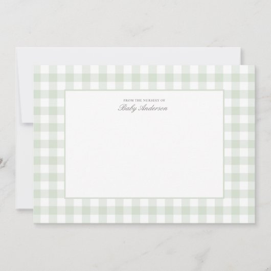 Classic Sage Gingham Baby shower bedankkaart (Voorkant)