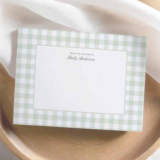 Classic Sage Gingham Baby shower bedankkaart