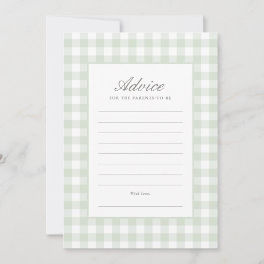 Classic Sage Gingham Boy Baby shower Advies Kaart (Voorkant)
