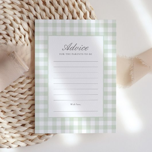 Classic Sage Gingham Boy Baby shower Advies Kaart