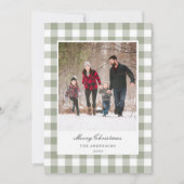 Classic Sage Gingham Two Sided Family Photo Feestdagenkaart (Voorkant)
