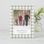 Classic Sage Gingham Two Sided Family Photo Feestdagenkaart (Staand voorkant)