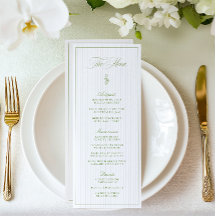Classic Sage Green & Beige Gestreepte Trouwmenu
