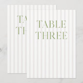 Classic Sage Green & Beige Trouwtafel Nummer Kaart (Voorkant / Achterkant)