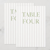 Classic Sage Green & Beige Trouwtafel Nummer Kaart (Voorkant / Achterkant)