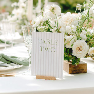 Classic Sage Green & Beige Trouwtafel Nummer Kaart