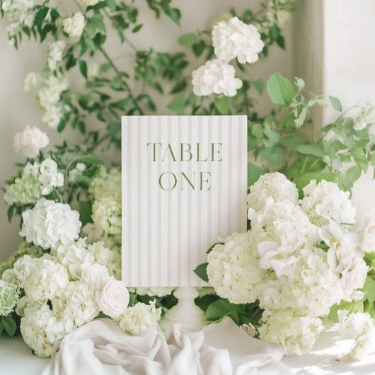 Classic Sage Green & Beige Trouwtafel Nummer Kaart