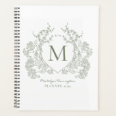 Classic Sage Green  Bloemkam Monogram Planner (Voorkant)