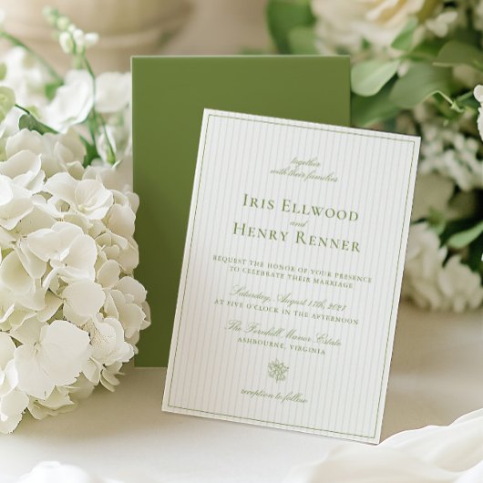 Classic  Sage Green & Blue Wedding Kaart