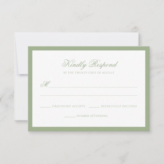 Classic Sage Green Border Monogram Script Wedding RSVP Kaartje (Voorkant)