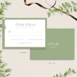 Classic Sage Green Border Monogram Script Wedding RSVP Kaartje