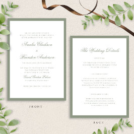 Classic Sage Green Border Script Trouwdetails & Kaart