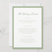 Classic Sage Green Border Script Wedding Details & Kaart (Achterkant)