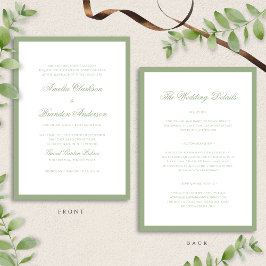 Classic Sage Green Border Script Wedding Details & Kaart