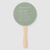 Classic Sage Green Crest Wedding Ceremony Timeline Handwaaier (Achterkant)