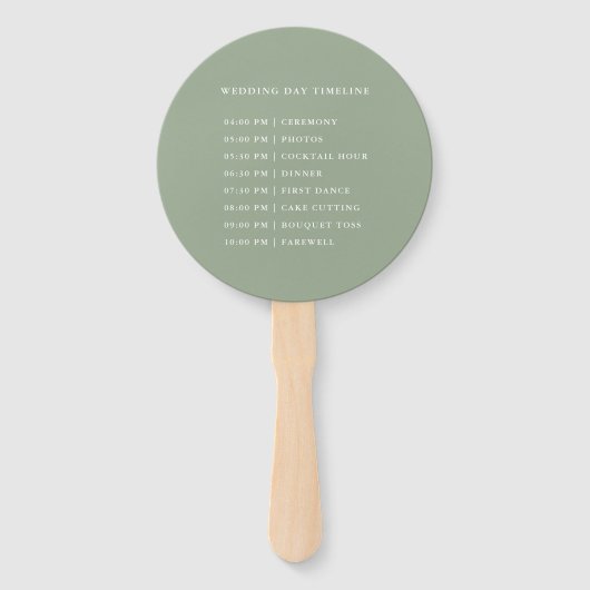 Classic Sage Green Crest Wedding Ceremony Timeline Handwaaier (Achterkant)
