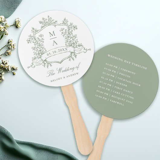 Classic Sage Green Crest Wedding Ceremony Timeline Handwaaier
