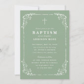 Classic Sage Green Dainty Floral Frame Baptism Kaart (Voorkant)