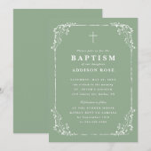Classic Sage Green Dainty Floral Frame Baptism Kaart (Voorkant / Achterkant)