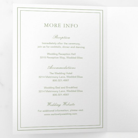 Classic Sage Green Elegant Wedding Drieluik Uitnodiging (Binnenzijde eerst)